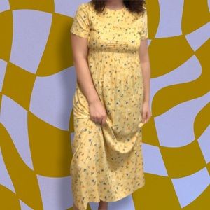 Vintage yellow floral front pleated prairie dress